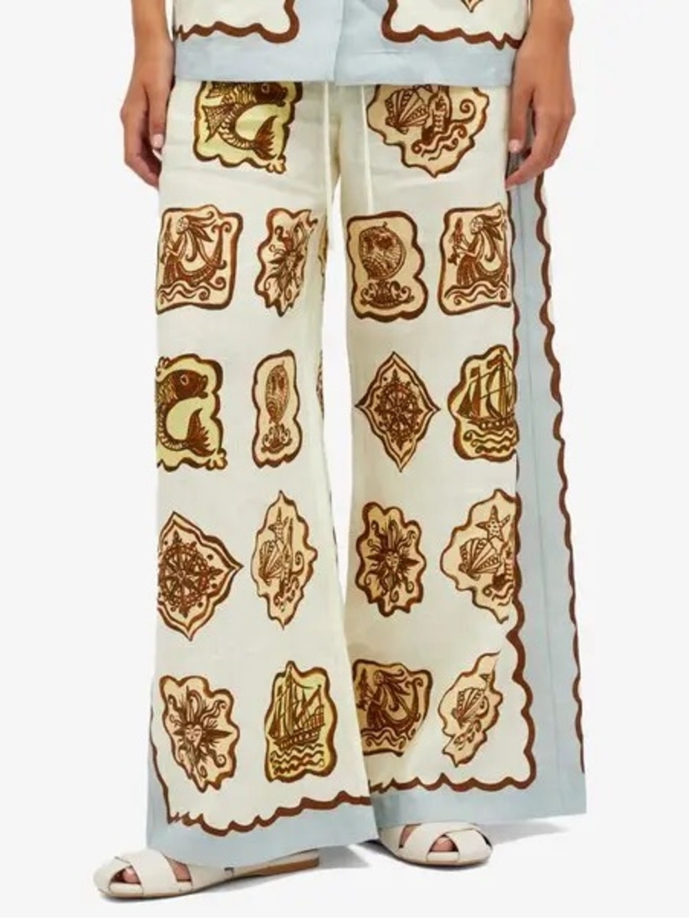 Alemais Cream Wide-Leg Pant set with matching Tshirt